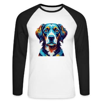 Vieux chien d’arrêt danois race dessin animé Kawaii - T-shirt baseball manches longues Homme - blanc/noir - Devant - Nik (191cm)