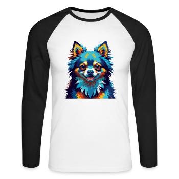 Pommersche Hunderasse Bunte Karikatur Kawaii - Unisex Baseballshirt langarm - Weiß/Schwarz - Vorne - Nik (191cm)