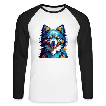 Zwergspitz Hunderasse Bunte Karikatur Kawaii - Unisex Baseballshirt langarm - Weiß/Schwarz - Vorne - Nik (191cm)