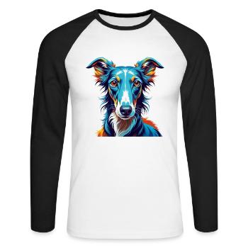 Lévrier polonais Chien race Coloré Dessin animé Kawaii - T-shirt baseball manches longues Homme - blanc/noir - Devant - Nik (191cm)