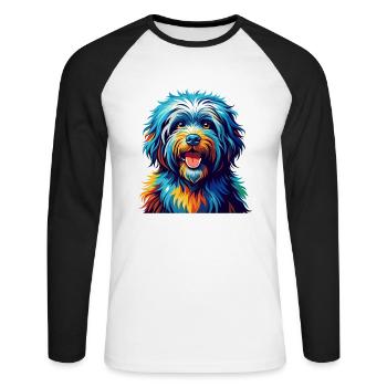 Puli Chien Race Coloré Aquarelle Dessin Animé Kawaii - T-shirt baseball manches longues Homme - blanc/noir - Devant - Nik (191cm)