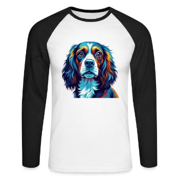 Pont Audemer Epagneul Chien Race Dessin Animé Kawaii - T-shirt baseball manches longues Homme - blanc/noir - Devant - Nik (191cm)