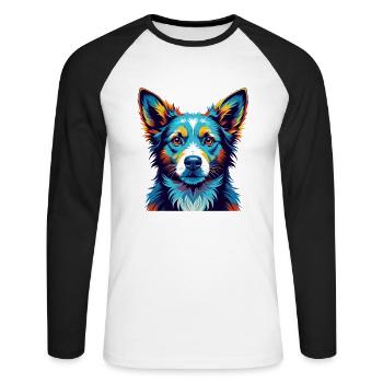 Portugiesische Podengo Hunderasse Karikatur Kawaii - Unisex Baseballshirt langarm - Weiß/Schwarz - Vorne - Nik (191cm)