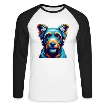 Pumi Hunderasse Buntes Aquarell Karikatur Kawaii - Unisex Baseballshirt langarm - Weiß/Schwarz - Vorne - Nik (191cm)