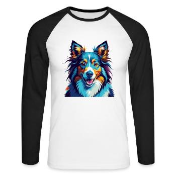 Sheltie Dog Breed Colorful Cartoon Kawaii - Unisex Long Sleeve Baseball T-Shirt - white/black - Front - Nik (191cm)