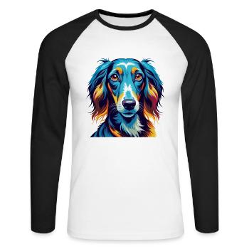 Saluki Dog Breed Colorful Cartoon Kawaii - Unisex Long Sleeve Baseball T-Shirt - white/black - Front - Nik (191cm)