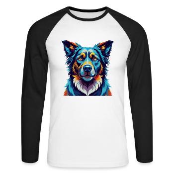 Race de chien de berger Dessin animé coloré Kawaii - T-shirt baseball manches longues Homme - blanc/noir - Devant - Nik (191cm)