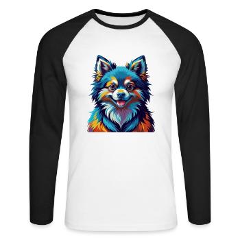 Spielzeug Deutscher Spitz Hund Rasse Bunte Karikatur Kawaii - Unisex Baseballshirt langarm - Weiß/Schwarz - Vorne - Nik (191cm)