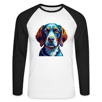 Chien d’arrêt portugais race dessin animé Kawaii - T-shirt baseball manches longues Homme - blanc/noir - Devant - Nik (191cm)
