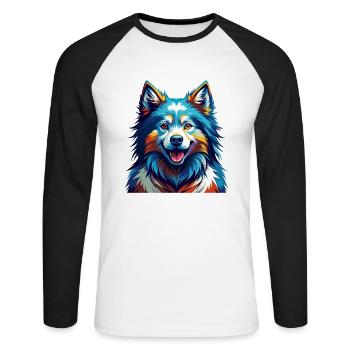 Samoyed Dog Breed Colorful Cartoon Kawaii - Unisex Long Sleeve Baseball T-Shirt - white/black - Front - Nik (191cm)