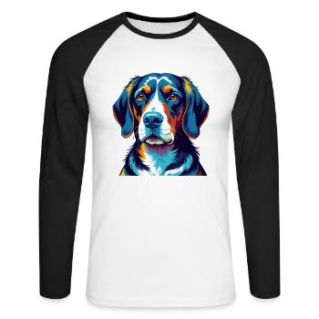 Serbische dreifarbige Hunderasse Karikatur Kawaii - Unisex Baseballshirt langarm - Weiß/Schwarz - Vorne - Nik (191cm)