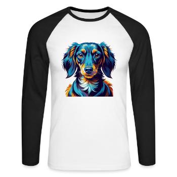 Westphalien Dachsbracke Chien Race Dessin Animé Kawaii - T-shirt baseball manches longues Homme - blanc/noir - Devant - Nik (191cm)