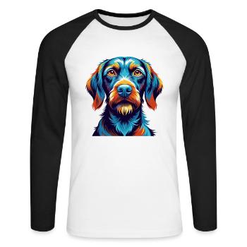 Wirehaired Vizsla Dog Breed Cartoon Kawaii - Unisex Long Sleeve Baseball T-Shirt - white/black - Front - Nik (191cm)