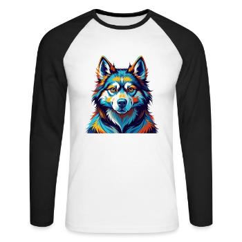 Seppala Siberian Sleddog Breed Cartoon Kawaii - Unisex Long Sleeve Baseball T-Shirt - white/black - Front - Nik (191cm)