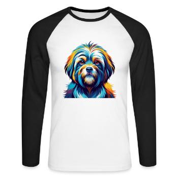 Tibetische Kyi Apso Hunderasse Bunte Karikatur Kawaii - Unisex Baseballshirt langarm - Weiß/Schwarz - Vorne - Nik (191cm)