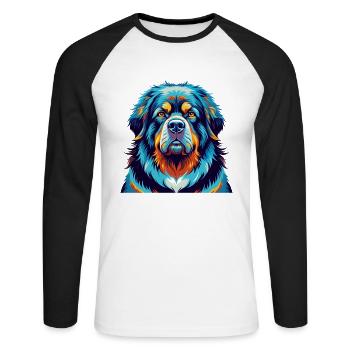 Tibetische Dogge Hunderasse Bunte Karikatur Kawaii - Unisex Baseballshirt langarm - Weiß/Schwarz - Vorne - Nik (191cm)