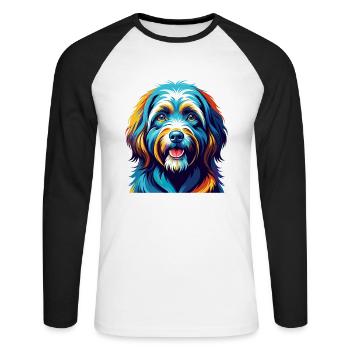 Tibetan Terrier Dog Breed Colorful Cartoon Kawaii - Unisex Long Sleeve Baseball T-Shirt - white/black - Front - Nik (191cm)