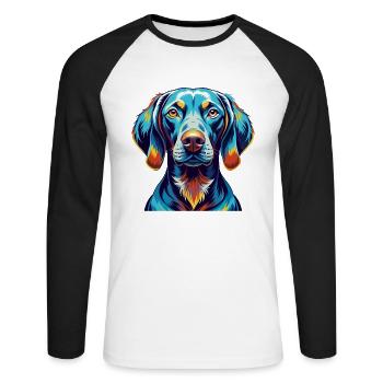 Braque de Weimar Chien Race Coloré Dessin Animé Kawaii - T-shirt baseball manches longues Homme - blanc/noir - Devant - Nik (191cm)