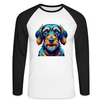 Wirehaired Dachshund Dog Breed Cartoon Kawaii - Unisex Long Sleeve Baseball T-Shirt - white/black - Front - Nik (191cm)