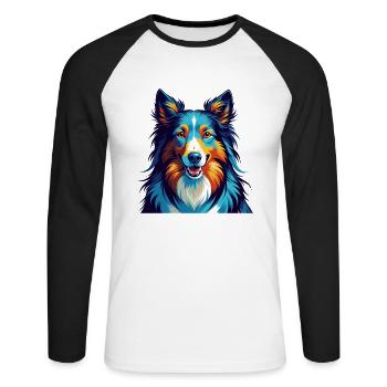 Scotch Collie Hunderasse Bunte Karikatur Kawaii - Unisex Baseballshirt langarm - Weiß/Schwarz - Vorne - Nik (191cm)