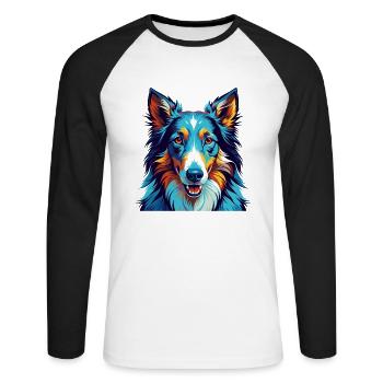 Glatter Collie Hund Rasse Bunt Karikatur Kawaii - Unisex Baseballshirt langarm - Weiß/Schwarz - Vorne - Nik (191cm)
