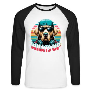 Dudley Labrador Was geht ab cooler Hund Geschenk - Unisex Baseballshirt langarm - Weiß/Schwarz - Vorne - Nik (191cm)