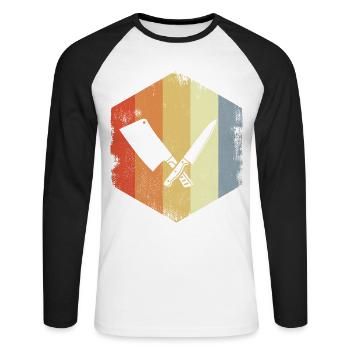 Croquis du boucher couperet - T-shirt baseball manches longues Homme - blanc/noir - Devant - Nik (191cm)