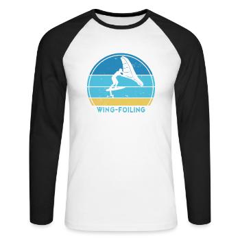 Wingfoil-Surfer Hydrofoil Kitefoil Wingsurf - Unisex Baseballshirt langarm - Weiß/Schwarz - Vorne - Nik (191cm)
