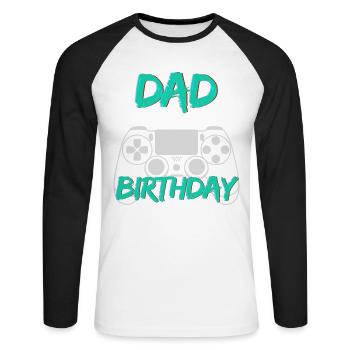 Papa des Geburtstagskind-Gaming-Designs - Unisex Baseballshirt langarm - Weiß/Schwarz - Vorne - Nik (191cm)