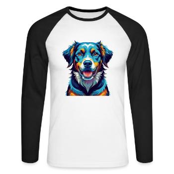 Mountain Cur Hunderasse Bunte Karikatur Kawaii - Unisex Baseballshirt langarm - Weiß/Schwarz - Vorne - Nik (191cm)