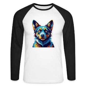 Mudi Hunderasse Buntes Aquarell Cartoon Kawaii - Unisex Baseballshirt langarm - Weiß/Schwarz - Vorne - Nik (191cm)