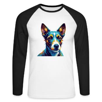 Renard Terrier Lisse Race Chien Dessin Animé Kawaii - T-shirt baseball manches longues Homme - blanc/noir - Devant - Nik (191cm)