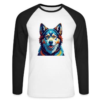Sibérien Laïka Chien Race Coloré Dessin Animé Kawaii - T-shirt baseball manches longues Homme - blanc/noir - Devant - Nik (191cm)