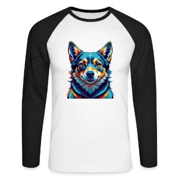 Suédois Vallhund Chien Race Coloré Dessin animé Kawaii - T-shirt baseball manches longues Homme - blanc/noir - Devant - Nik (191cm)