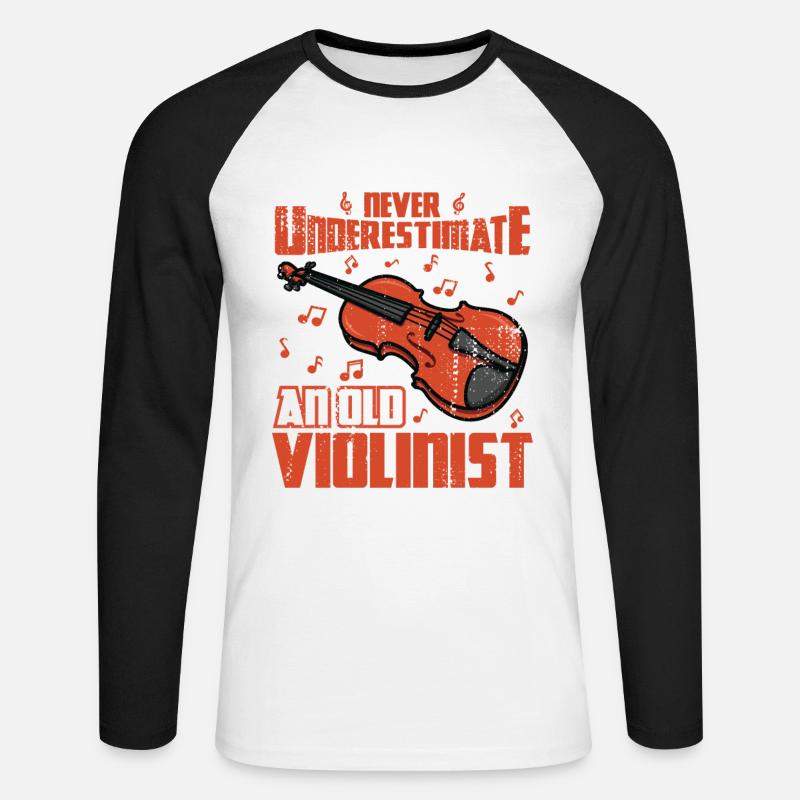 Never Underestimate An Old Violinist - Unisex Baseballshirt langarm - Weiß/Schwarz