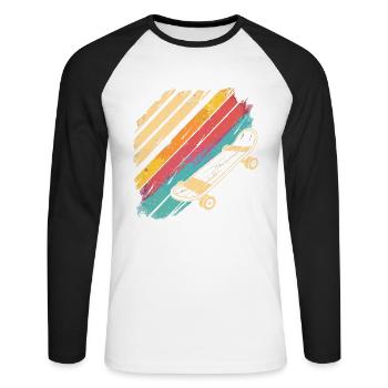 Skateboard Sketch Rétro - T-shirt baseball manches longues Homme - blanc/noir - Devant - Nik (191cm)
