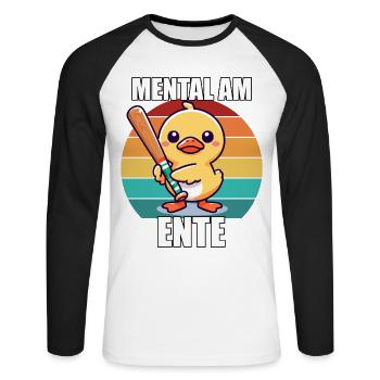 Mental À La Fin Canard Mignon Avec Raquette Rétro - T-shirt baseball manches longues Homme - blanc/noir - Devant - Nik (191cm)