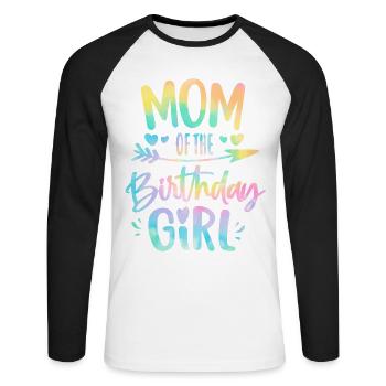 Maman de la fille d’anniversaire Tie Dye Colorée Maman d’anniversaire - T-shirt baseball manches longues Homme - blanc/noir - Devant - Nik (191cm)