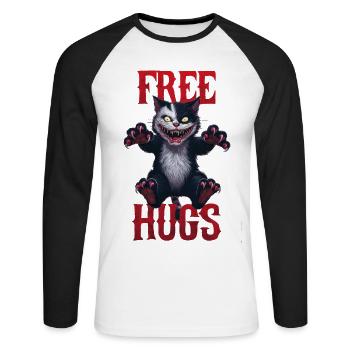 Lustige Umarmungen kostenlos Horror Dark Cat Humor - Unisex Baseballshirt langarm - Weiß/Schwarz - Vorne - Nik (191cm)