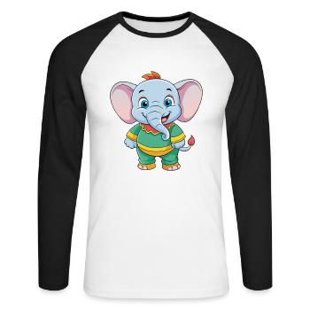 Elephant Cute Cartoon Character Kawaii Clipart - Unisex Long Sleeve Baseball T-Shirt - white/black - Front - Nik (191cm)