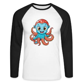 pieuvre mignon personnage de dessin animé Kawaii Clipart - T-shirt baseball manches longues Homme - blanc/noir - Devant - Nik (191cm)