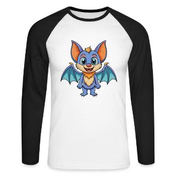 Chauve-souris mignon personnage de dessin animé Kawaii Clipart - T-shirt baseball manches longues Homme - blanc/noir - Devant - Nik (191cm)