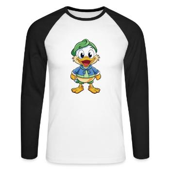 Mallard Cute Cartoon Character Kawaii Clipart - Unisex Long Sleeve Baseball T-Shirt - white/black - Front - Nik (191cm)