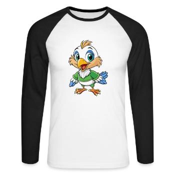 Vanneau mignon personnage de dessin animé Kawaii Clipart - T-shirt baseball manches longues Homme - blanc/noir - Devant - Nik (191cm)