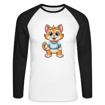 Kitten Cute Cartoon Character Kawaii Clipart - Unisex Long Sleeve Baseball T-Shirt - white/black - Front - Nik (191cm)
