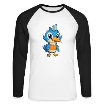 Kingfisher Mignon Personnage De Dessin Animé Kawaii Clipart - T-shirt baseball manches longues Homme - blanc/noir - Devant - Nik (191cm)