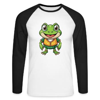 Frog Cute Cartoon Character Kawaii Clipart - Unisex Long Sleeve Baseball T-Shirt - white/black - Front - Nik (191cm)