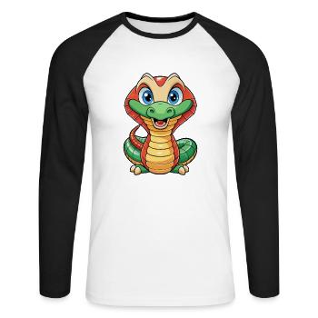 Cobra Cute Cartoon Character Kawaii Clipart - Unisex Long Sleeve Baseball T-Shirt - white/black - Front - Nik (191cm)