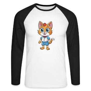 Cat Cute Cartoon Character Kawaii Clipart - Unisex Long Sleeve Baseball T-Shirt - white/black - Front - Nik (191cm)