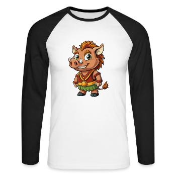 Sanglier Mignon Personnage De Dessin Animé Kawaii Clipart - T-shirt baseball manches longues Homme - blanc/noir - Devant - Nik (191cm)